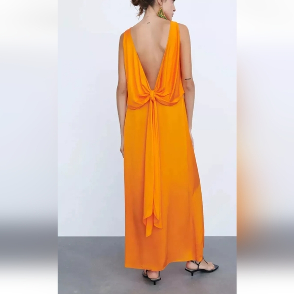 ZARA Draped Orange dress NWT - Picture 4 of 16